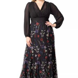 Kiyonna Black Enchanted Garden Isabella Embroidered Mesh Gown